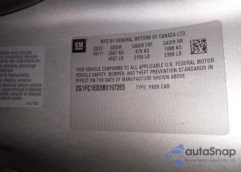 2011 Chevrolet Camaro 2Lt z USA, uszkodzony, nr VIN 2G1FC1ED3B9197265